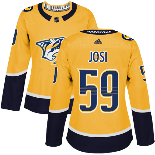Adidas Predators #59 Roman Josi Yellow Home Authentic Women's Stitched NHL Jersey - Click Image to Close